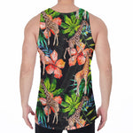 Black Tropical Giraffe Pattern Print Men's Velvet Tank Top