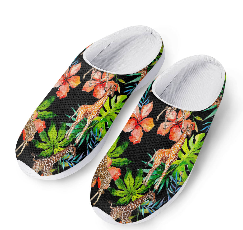 Black Tropical Giraffe Pattern Print Mesh Casual Shoes