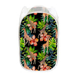 Black Tropical Giraffe Pattern Print Mesh Laundry Hamper