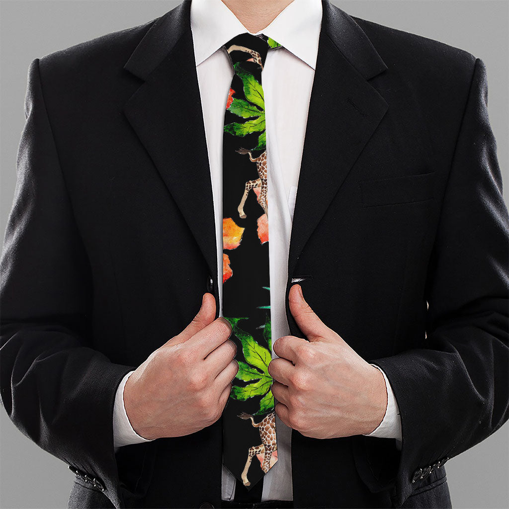 Black Tropical Giraffe Pattern Print Necktie