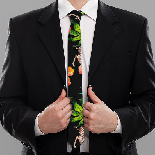 Black Tropical Giraffe Pattern Print Necktie