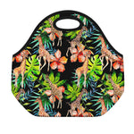 Black Tropical Giraffe Pattern Print Neoprene Lunch Bag
