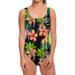 Black Tropical Giraffe Pattern Print One Piece Swimsuit