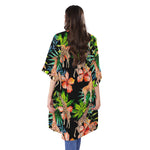 Black Tropical Giraffe Pattern Print Open Front Beach Cover Up