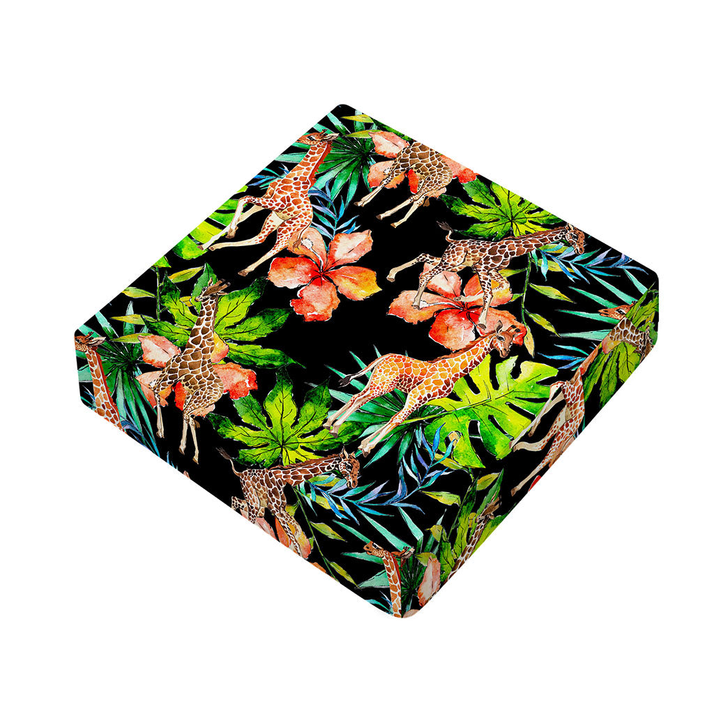 Black Tropical Giraffe Pattern Print Outdoor Seat Cushion Cover