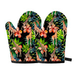 Black Tropical Giraffe Pattern Print Oven Mitts