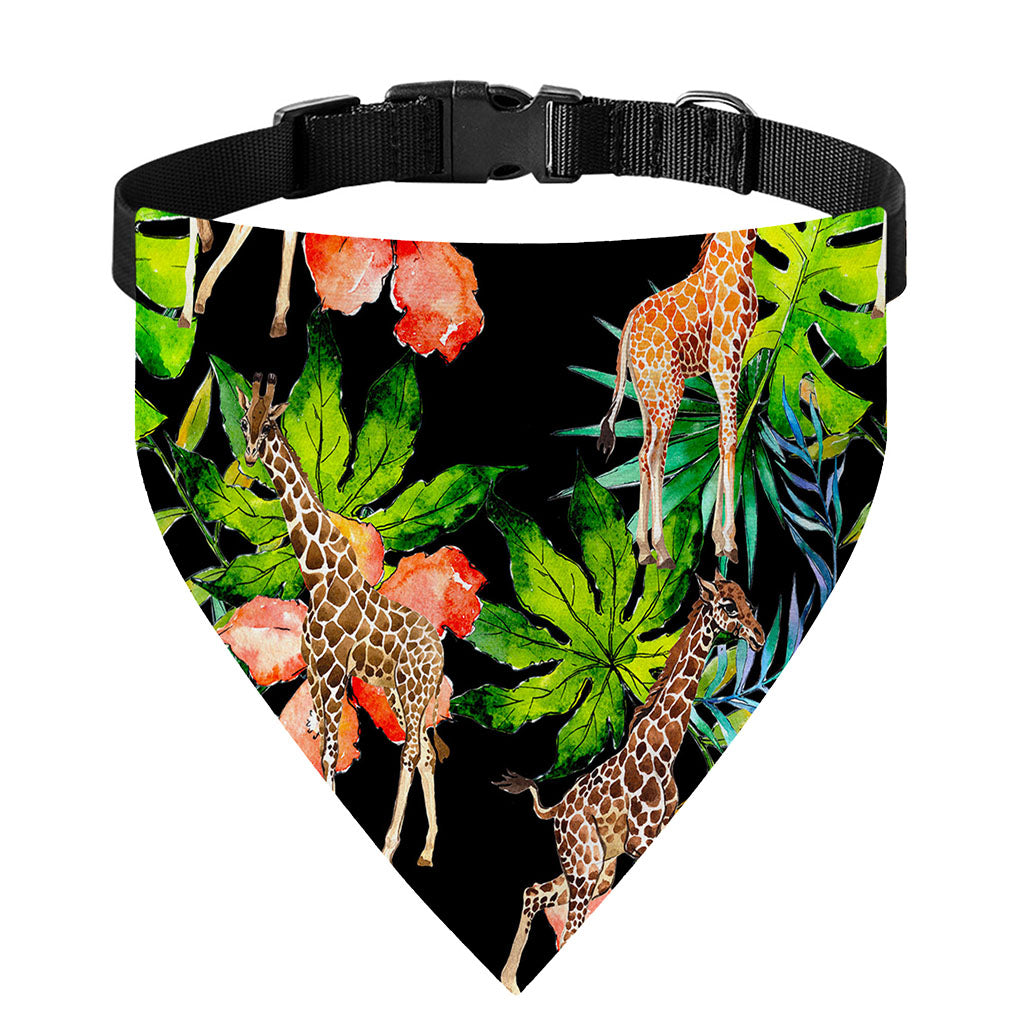 Black Tropical Giraffe Pattern Print Over The Collar Dog Bandana