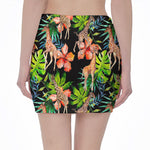 Black Tropical Giraffe Pattern Print Pencil Mini Skirt