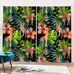 Black Tropical Giraffe Pattern Print Pencil Pleat Curtains