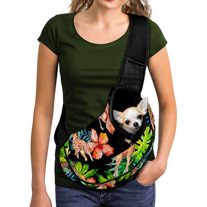 Black Tropical Giraffe Pattern Print Pet Sling Carrier