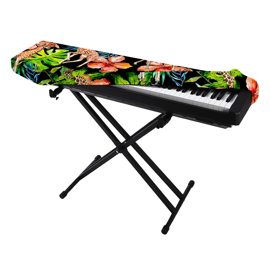 Black Tropical Giraffe Pattern Print Piano Keyboard Cover