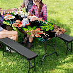 Black Tropical Giraffe Pattern Print Picnic Table Cover