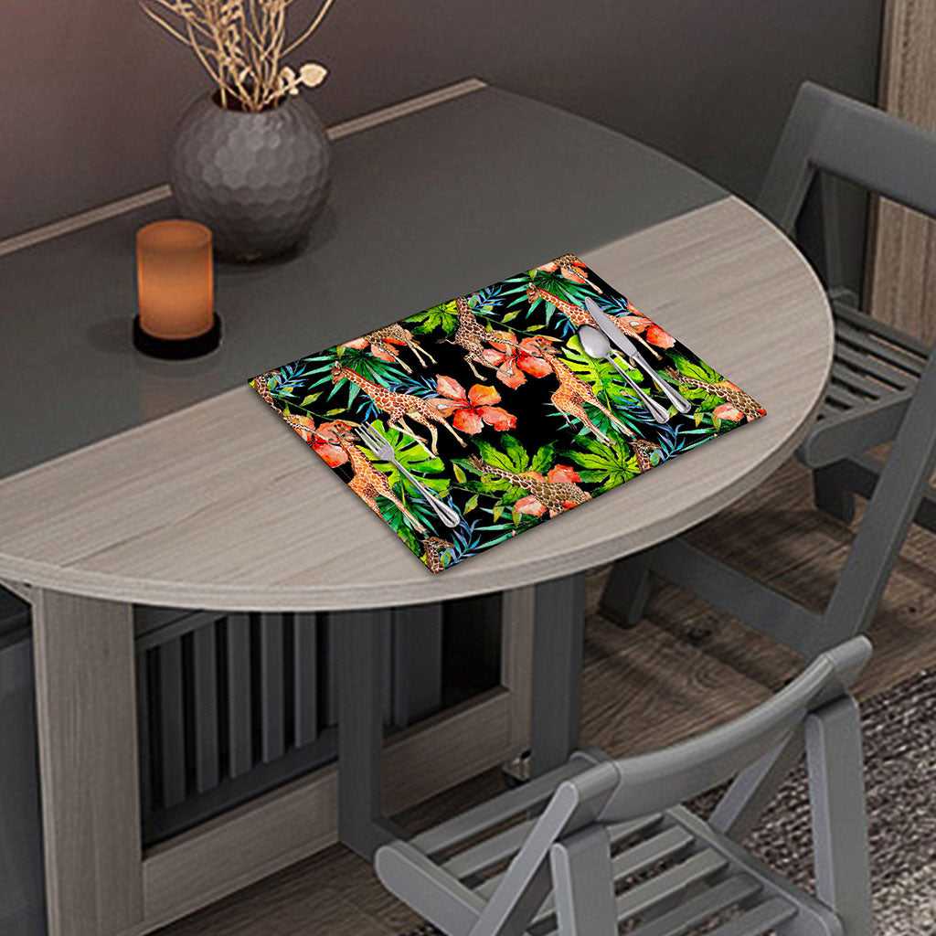 Black Tropical Giraffe Pattern Print Placemat