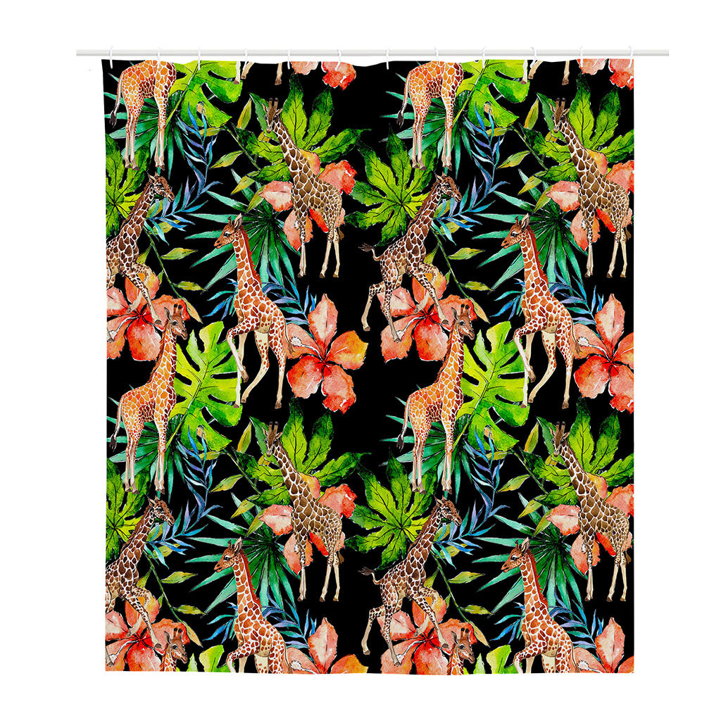 Black Tropical Giraffe Pattern Print Polyester Shower Curtain