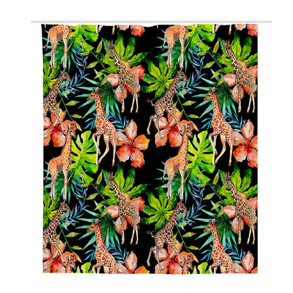 Black Tropical Giraffe Pattern Print Polyester Shower Curtain