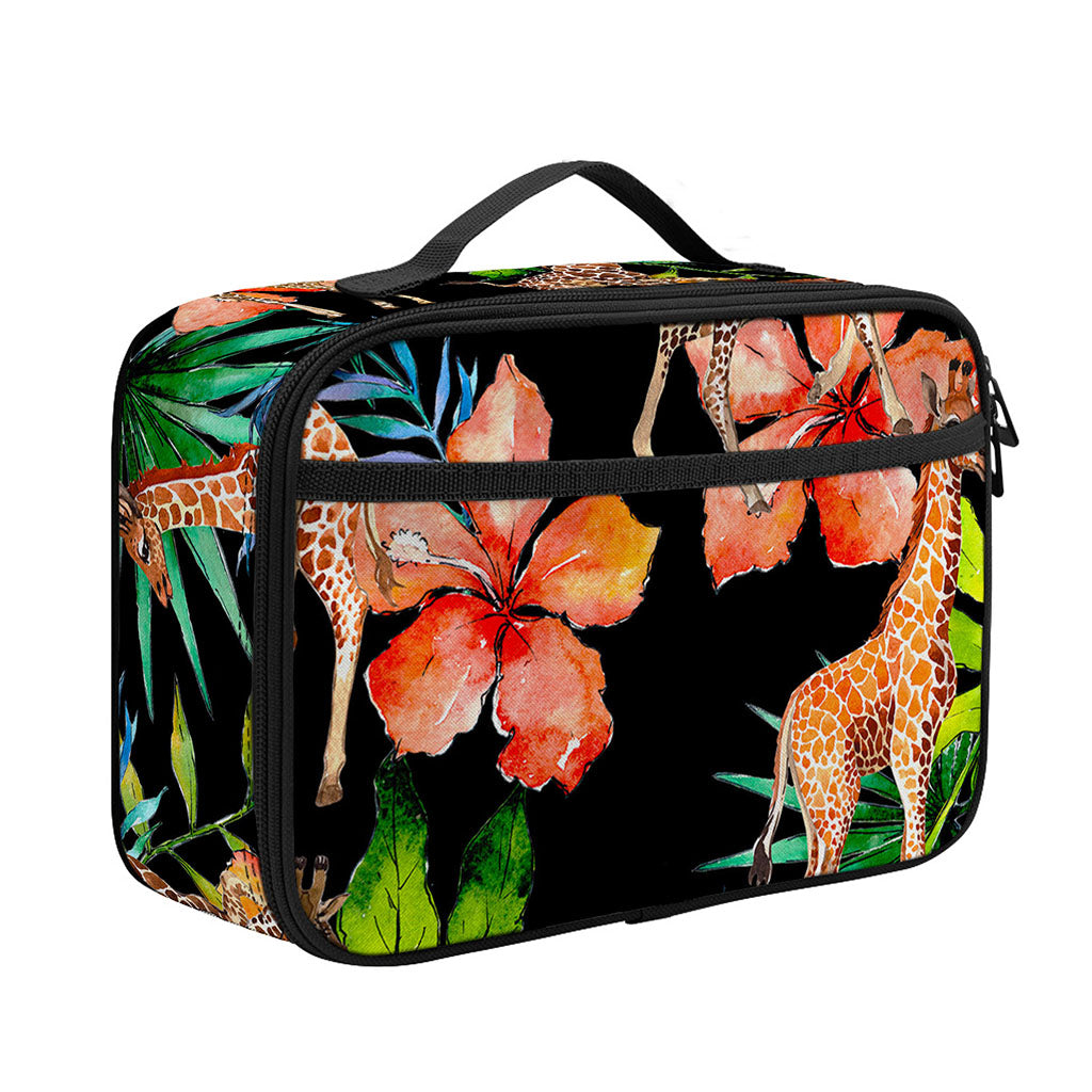 Black Tropical Giraffe Pattern Print Portable Lunch Bag