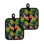 Black Tropical Giraffe Pattern Print Pot Holders