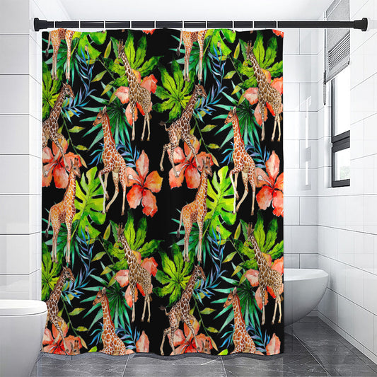 Black Tropical Giraffe Pattern Print Premium Shower Curtain