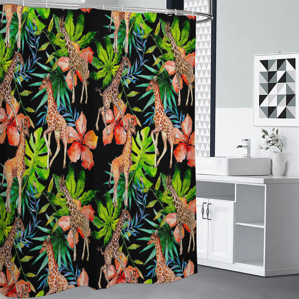 Black Tropical Giraffe Pattern Print Premium Shower Curtain
