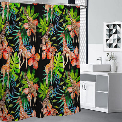 Black Tropical Giraffe Pattern Print Premium Shower Curtain
