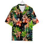 Black Tropical Giraffe Pattern Print Rayon Hawaiian Shirt