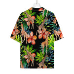 Black Tropical Giraffe Pattern Print Rayon Hawaiian Shirt