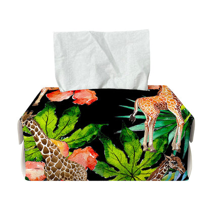 Black Tropical Giraffe Pattern Print Rectangle Tissue Box Cover