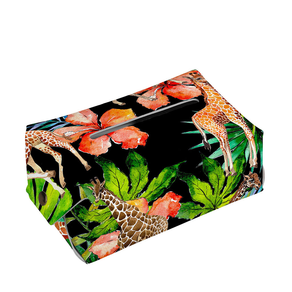 Black Tropical Giraffe Pattern Print Rectangle Tissue Box Cover