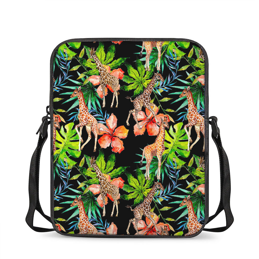 Black Tropical Giraffe Pattern Print Rectangular Crossbody Bag
