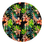 Black Tropical Giraffe Pattern Print Round Blanket