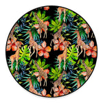 Black Tropical Giraffe Pattern Print Round Floor Mat