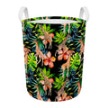 Black Tropical Giraffe Pattern Print Round Laundry Basket