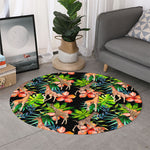 Black Tropical Giraffe Pattern Print Round Rug