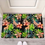 Black Tropical Giraffe Pattern Print Rubber Doormat