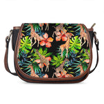 Black Tropical Giraffe Pattern Print Saddle Bag
