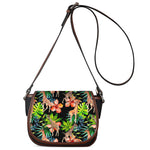 Black Tropical Giraffe Pattern Print Saddle Bag