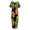 Black Tropical Giraffe Pattern Print Short Sleeve Long Nightdress