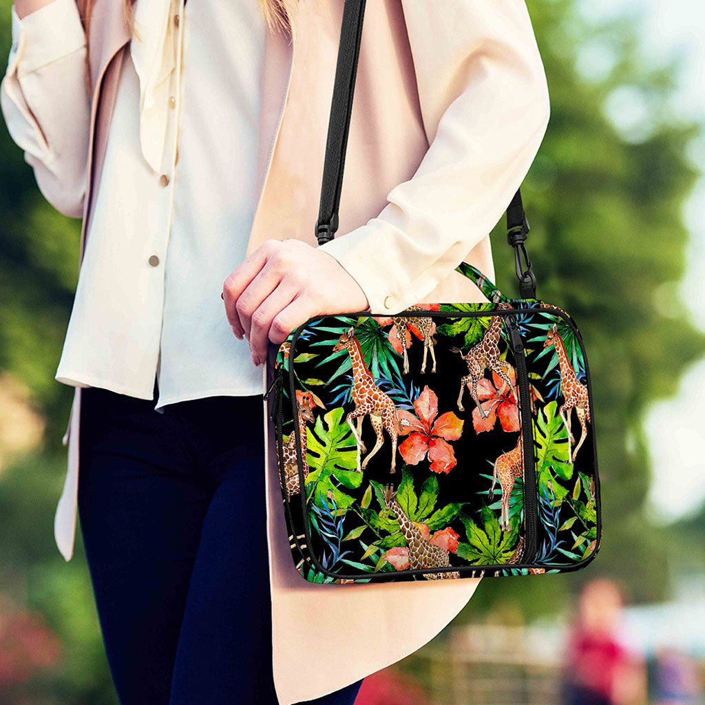 Black Tropical Giraffe Pattern Print Shoulder Strap Bible Bag