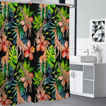 Black Tropical Giraffe Pattern Print Shower Curtain