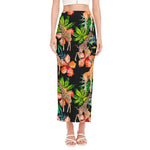 Black Tropical Giraffe Pattern Print Side Slit Maxi Skirt