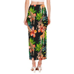 Black Tropical Giraffe Pattern Print Side Slit Maxi Skirt