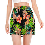 Black Tropical Giraffe Pattern Print Side Slit Mini Skirt