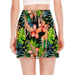 Black Tropical Giraffe Pattern Print Side Slit Mini Skirt