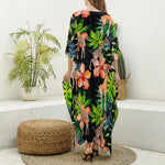 Black Tropical Giraffe Pattern Print Silk V-Neck Kaftan Dress