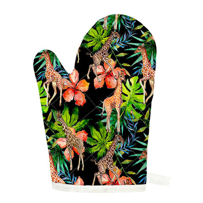 Black Tropical Giraffe Pattern Print Single Oven Mitt
