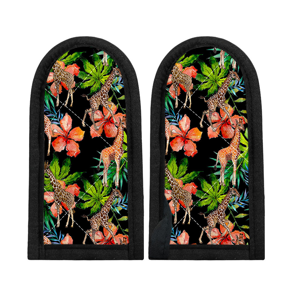 Black Tropical Giraffe Pattern Print Skillet Handle Cover