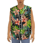 Black Tropical Giraffe Pattern Print Sleeveless Baseball Jersey