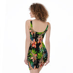Black Tropical Giraffe Pattern Print Sleeveless Bodycon Dress