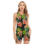 Black Tropical Giraffe Pattern Print Sleeveless One Piece Swimsuit