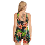 Black Tropical Giraffe Pattern Print Sleeveless One Piece Swimsuit